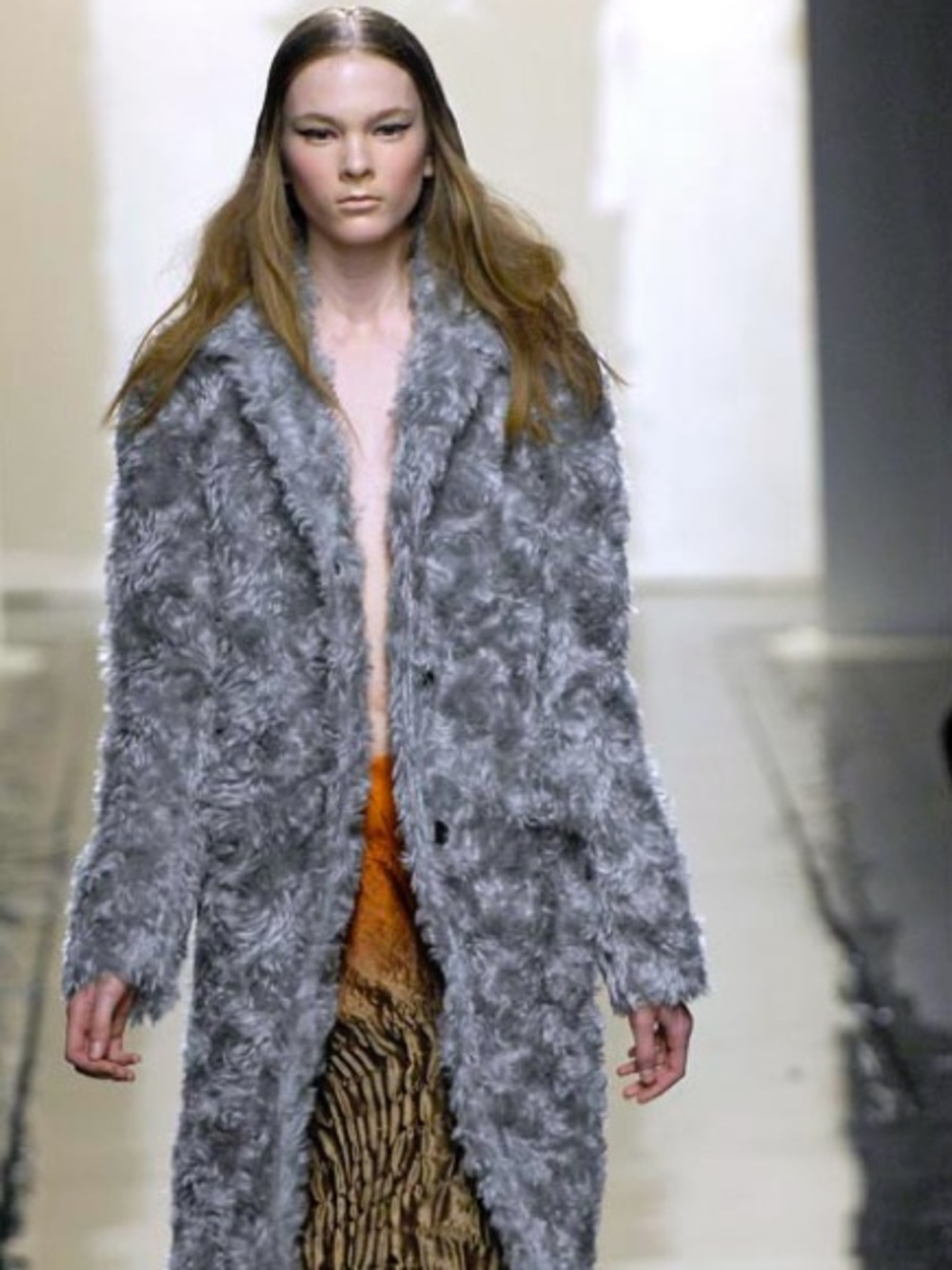 Prada Fall 2007 Mohair Faux Fur Beige Coat 38